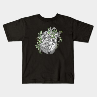 Half brain half heart, right balance between brain and heart, leaves eucalyptus, tied, laces, ribbon for tying Kids T-Shirt